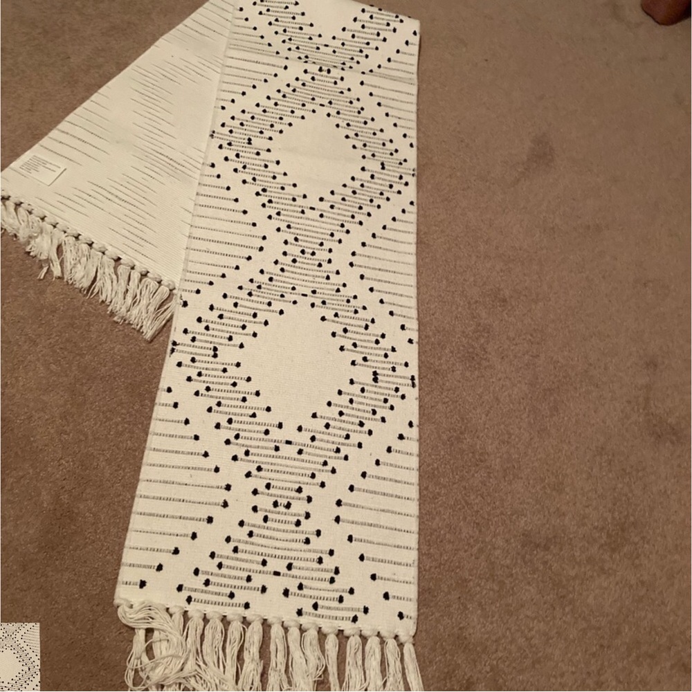 NWOT table woven runner polyester cotton 78” including fringe machine washable